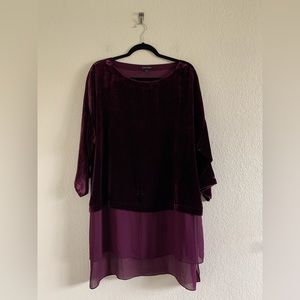 Eileen Fisher Velvet & Chiffon Layered Tunic in Plum